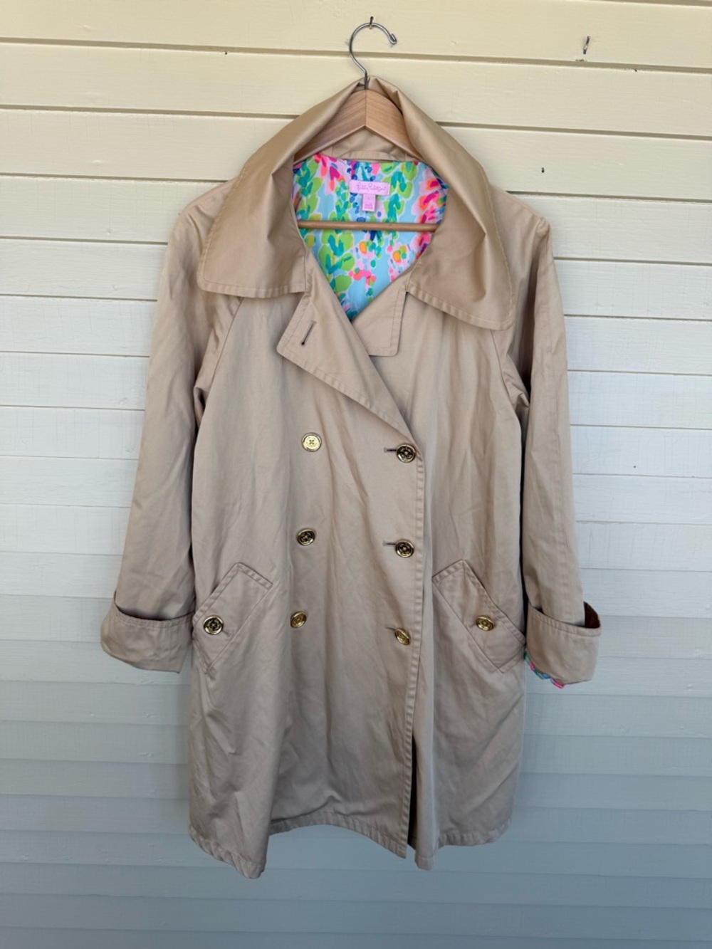 Lilly Pulitzer Qynn Trench Coat Tan - Picture 10 of 13